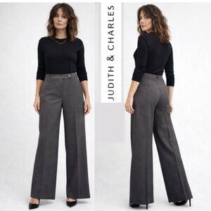 Judith & Charles Wool Grey Wide Leg Trousers High Rise Career Pants 8